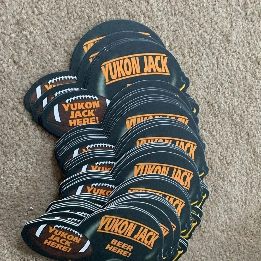 Yukon Jack Beer Here Football Helmet Double Coasters Lot Of 30